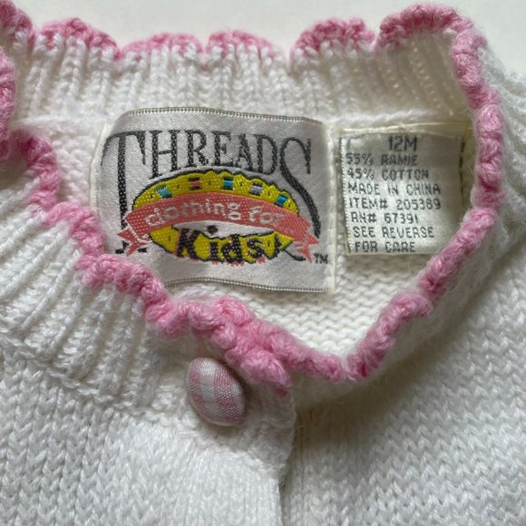 Girls Pink & White Button-Down Cardigan Sweater by Threads Clothing for Kids 12M - Picture 4 of 8